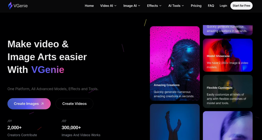 VGenie: AI-driven creative platform providing videos, images, effects and tools