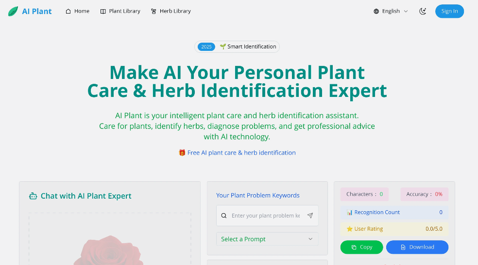 AI Plant: AI tool for intelligent identification of plants and herbals, providing detailed information, conservation advice, medicinal values and methods of use