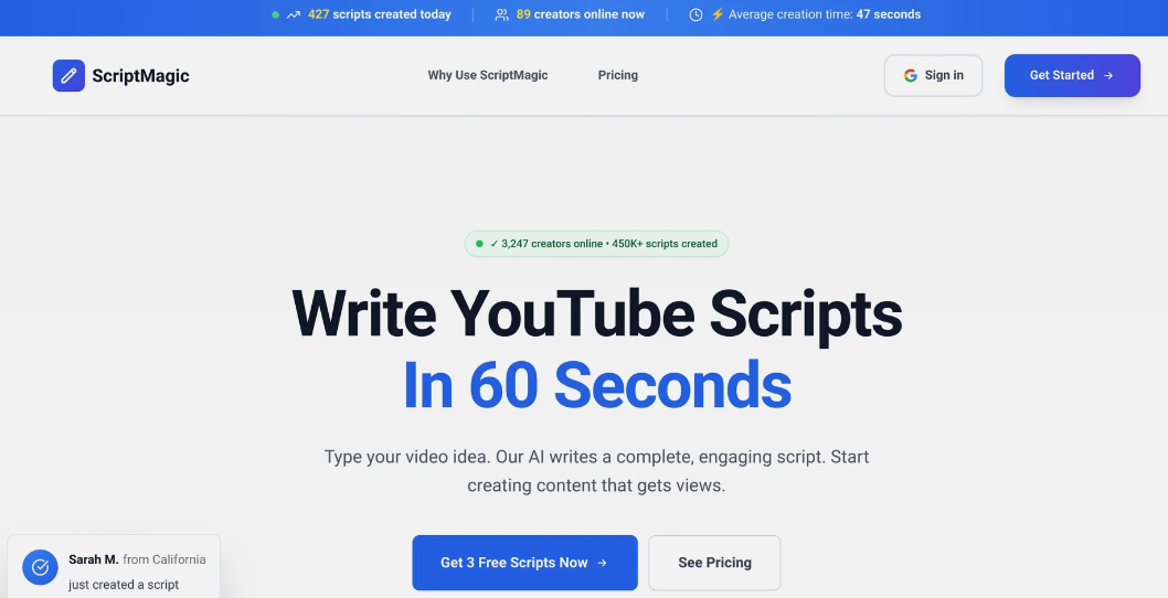 ScriptMagic: AI Video Script Generation Tool, quick to generate video Script