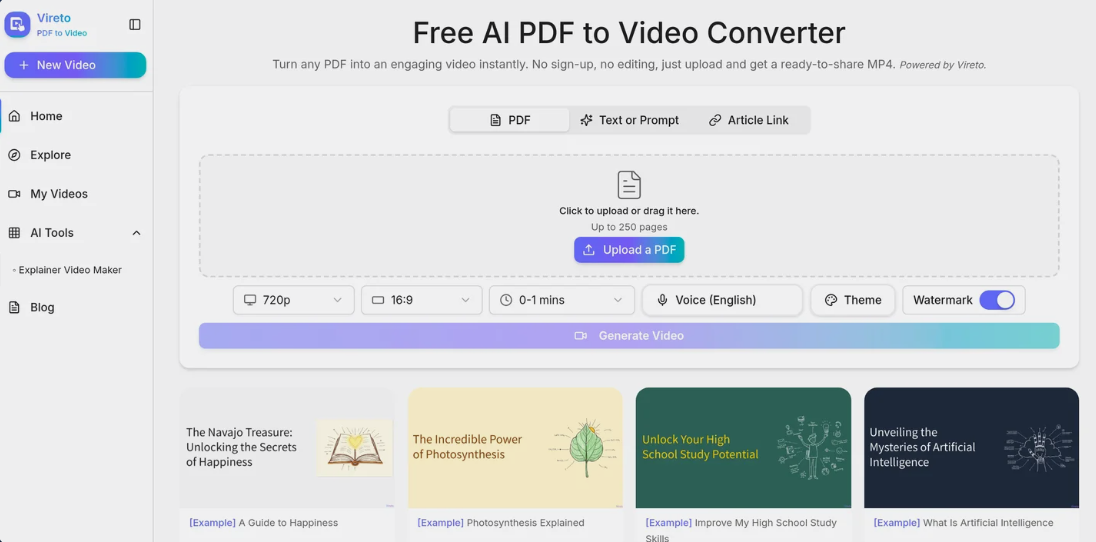 Vireto: PDF documentation tool, free conversion of PDF to video