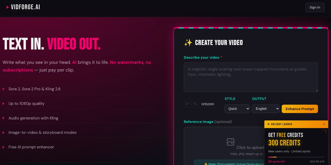 VidForge: AI Video Generator, quick to generate video by text description
