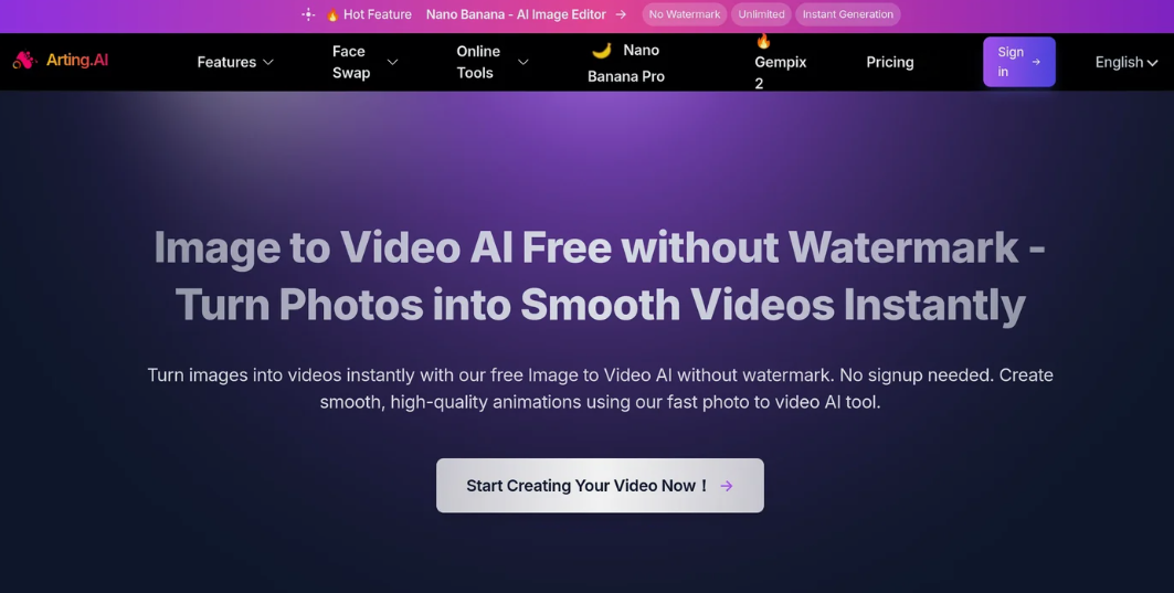 Arting: Picture to Video AI tool to convert pictures to video free of charge