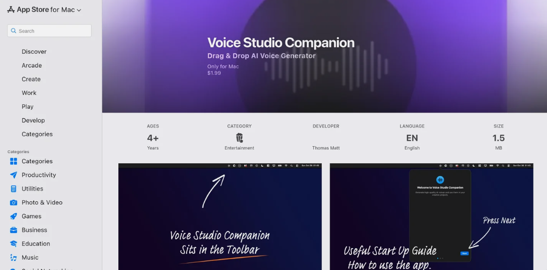 Voice Studio Companion: MacOS application to convert text to professional AI voice