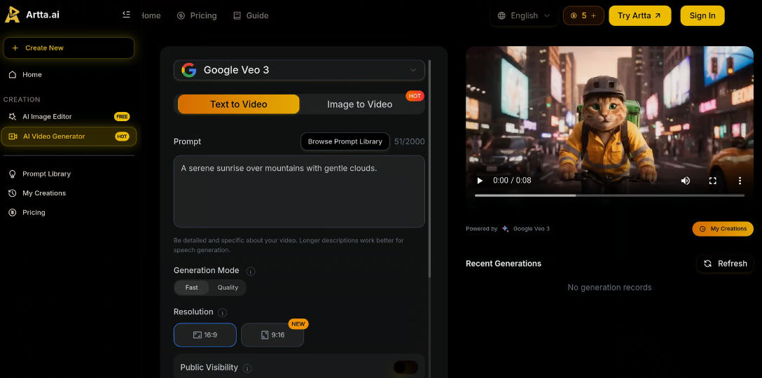 b6d95f88j00t7vef9000bid000u800f0p Artta AI: AI Video Generation Platform to support text and image video