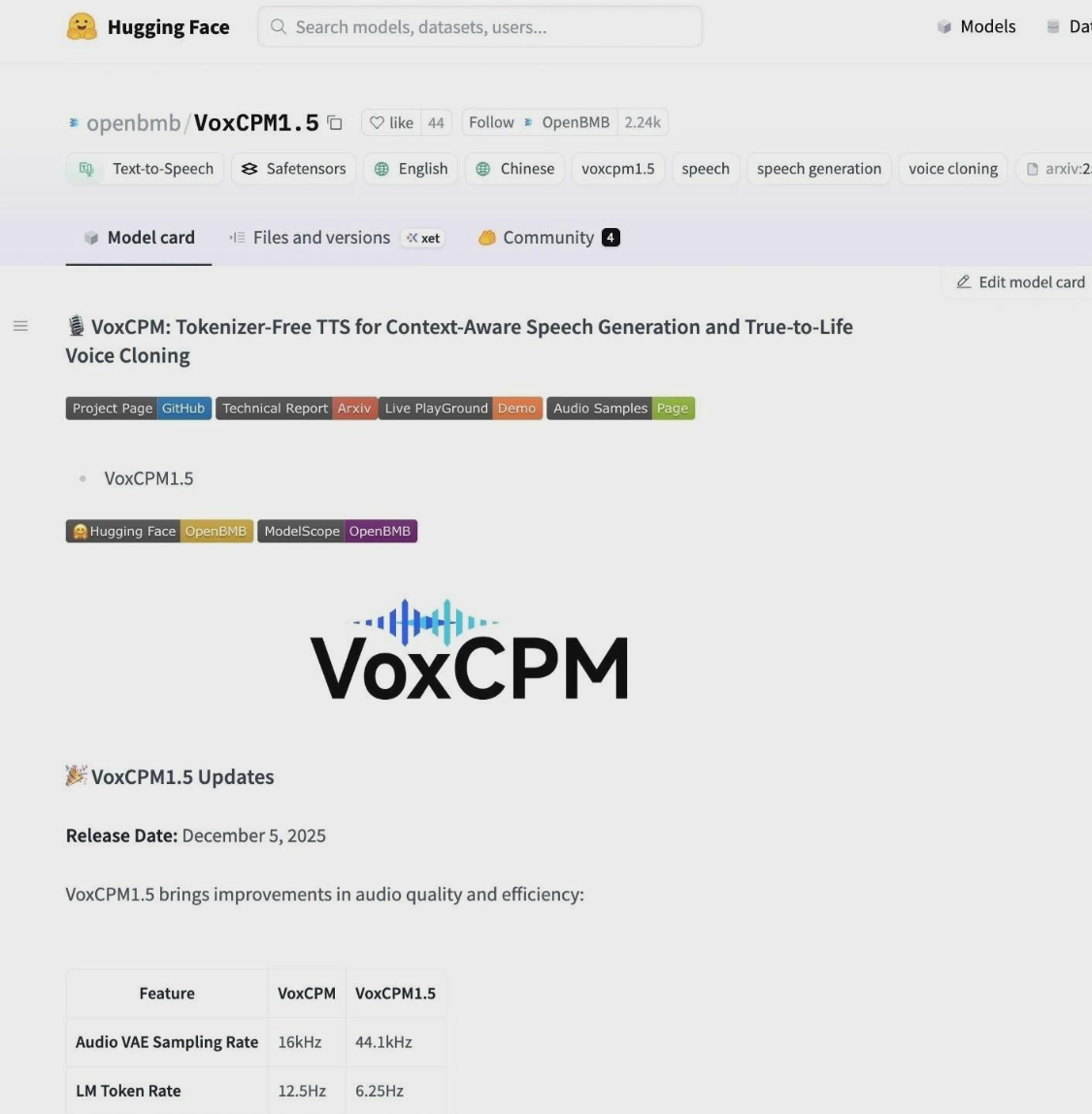 f5327492j00t73igs00a7d000v90vwp VoxCPM 1.5 Voice generation AI model open source: high-exploited sample audio cloning, double efficiency