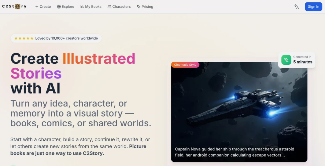 0dc9ac05j00t8yc7800cvd000tj00f4p C2Story:AI故事创作平台,通过 AI生成图文并茂的故事