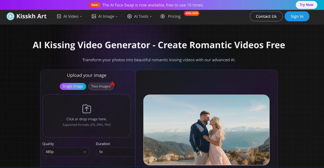Kisskh Art: Ai Kiss Video Generator to convert static photos into a live romantic kiss video