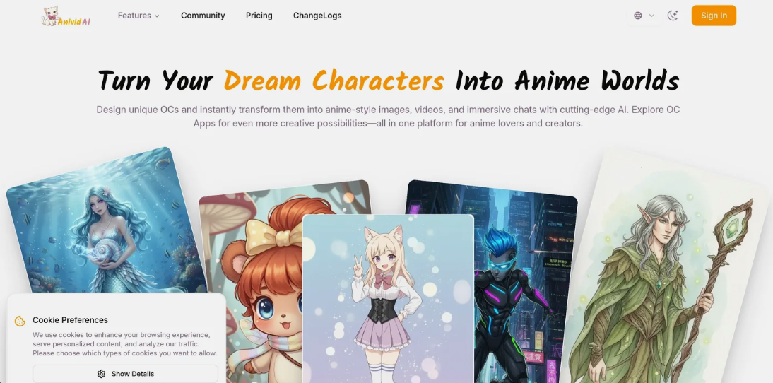 Anivid AI：AI 动漫创作平台，将你设计的原创角色转化动漫图像、视频和互动体验