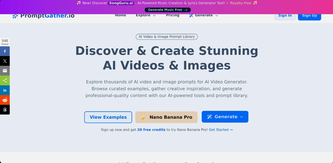 PromptGather：AI提示词网站，提供海量AI视频和图像提示词