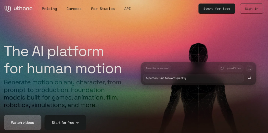 Uthana: AI 3D role animation platform, generating real human action by text or video