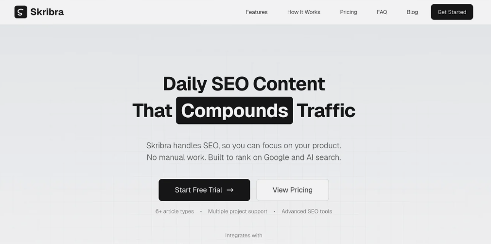 Skribra: AI-driven SEO content generator that automatically produces high-quality, SEO-optimised content for the website