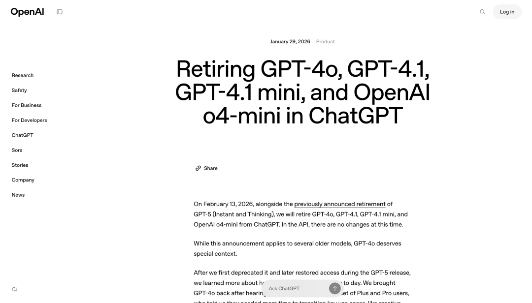 e38cbda 9j00t9nxz002hd000uh4m OpenAI announces next month's retirement from GPT-40o