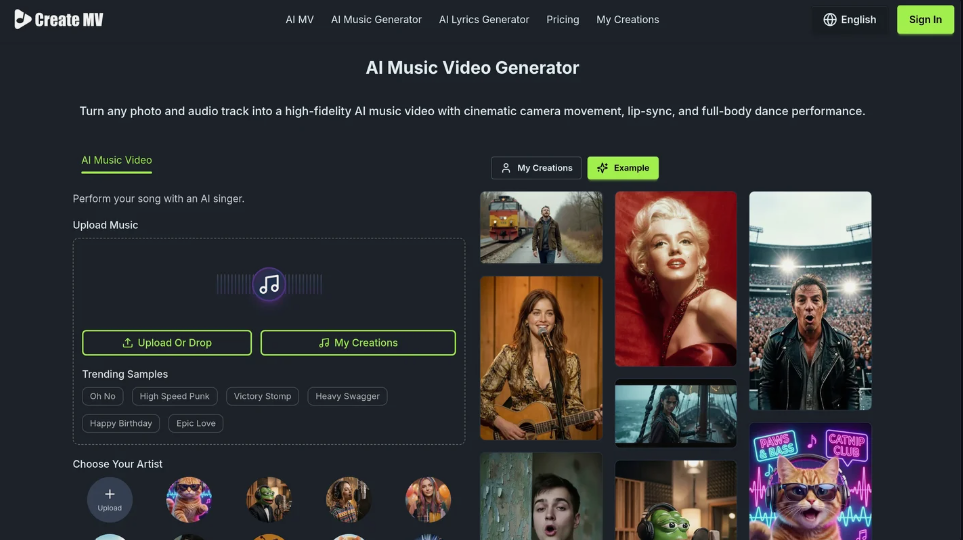 Create Music Video：AI音乐视频生成器，将照片和音频转换为高保真音乐视频
