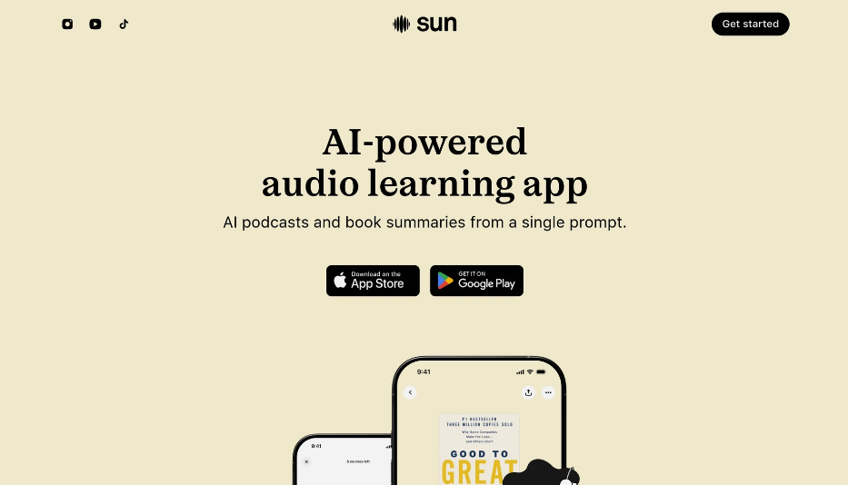 SUN：一款 AI 驱动的音频学习应用，提供个性化音频课程和书籍摘要
