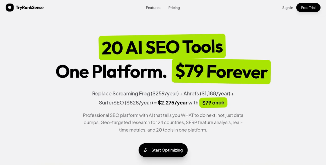 TryRankSense: a professional SEO platform providing 20 AI-driven SEO tools