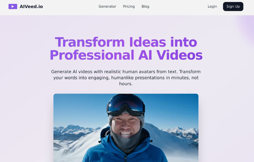 AIVeed：AI视频生成工具，可以将文本转化为专业的视频