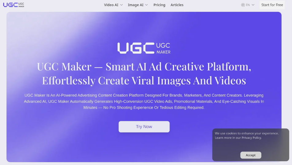 UGC Maker: AI-driven content creation platform that automatically generates high-quality UGC videos and images