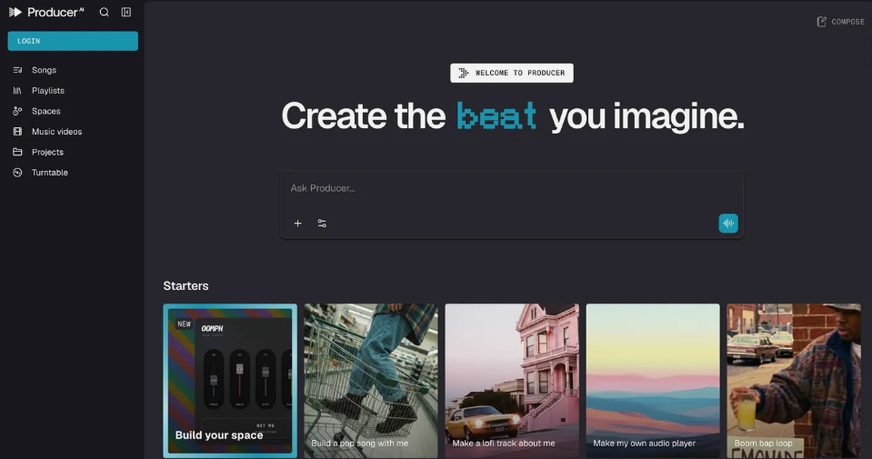 Producer AI：AI音乐创作平台，提供歌曲创作、音乐视频制作、音频效果等功能