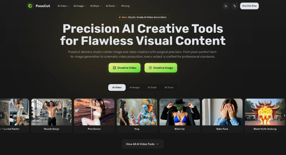 PoseCut：AI图像视频生成平台，提供AI图像编辑和视频创作功能