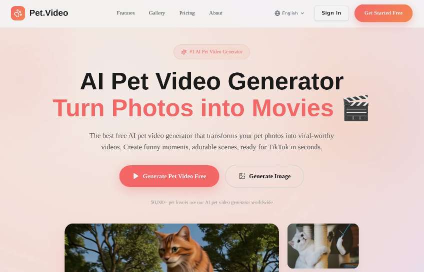 Pet Video：免费AI宠物视频生成器，将宠物照片快速转化为有趣的短视频