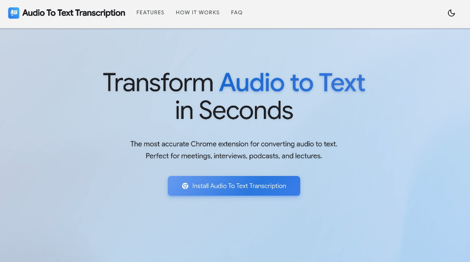 Audio To Text Transcription：音频转换为文本插件，快速获取任何音频文件的即时转录