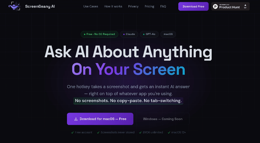 ScreenGeany AI：AI屏幕截图助手，快速获取屏幕上的任何信息
