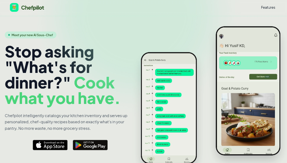 Chefpilot：AI智能厨房助手，提供每日食谱建议、清晰的步骤指导和精美图片