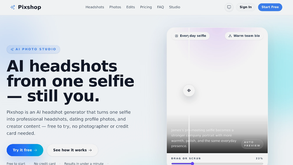 Pixshop：AI智能照片工作室，快速生成专业证件照、社交头像及创意内容