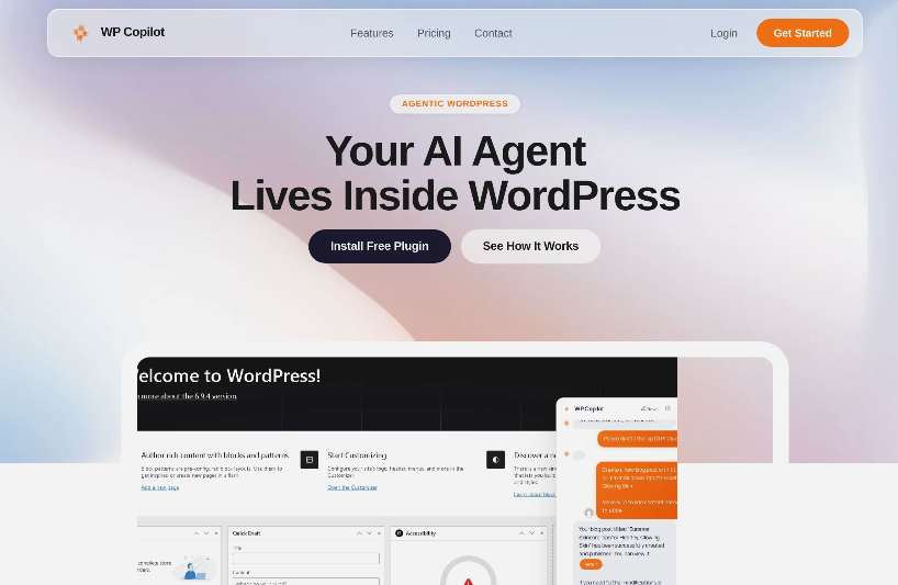 WP Copilot: AI Smart Assistant, provides WordPress site optimization, content creation, problem resolution, etc