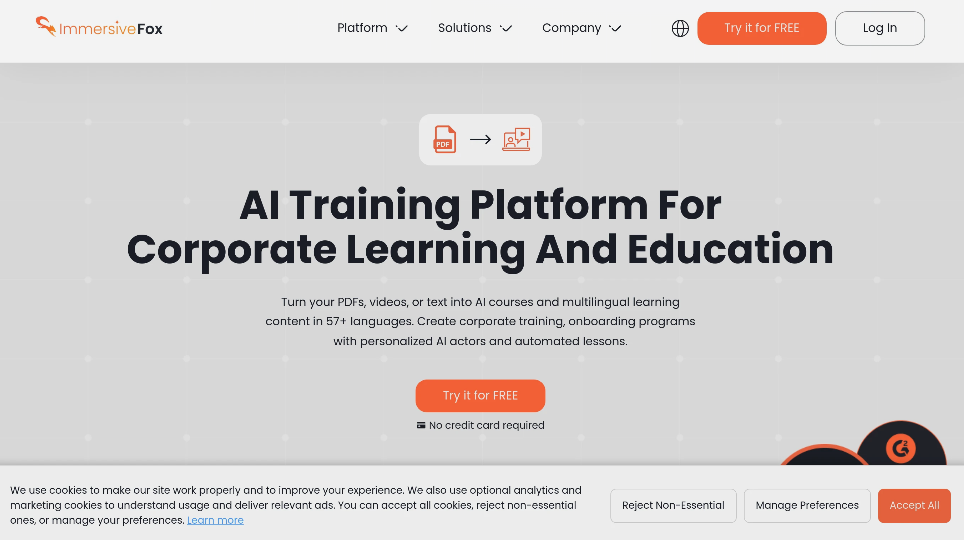 Immersive Fox：AI驱动的培训平台，将PDF、视频或文本内容转化为多语言AI课程