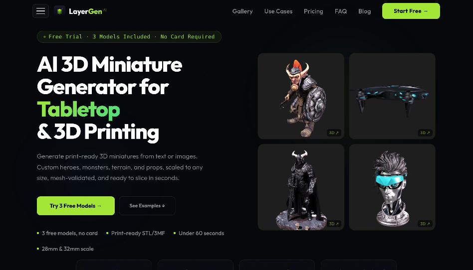 LayerGen AI：一款AI驱动的3D模型生成器，专为桌面游戏和3D打印设计