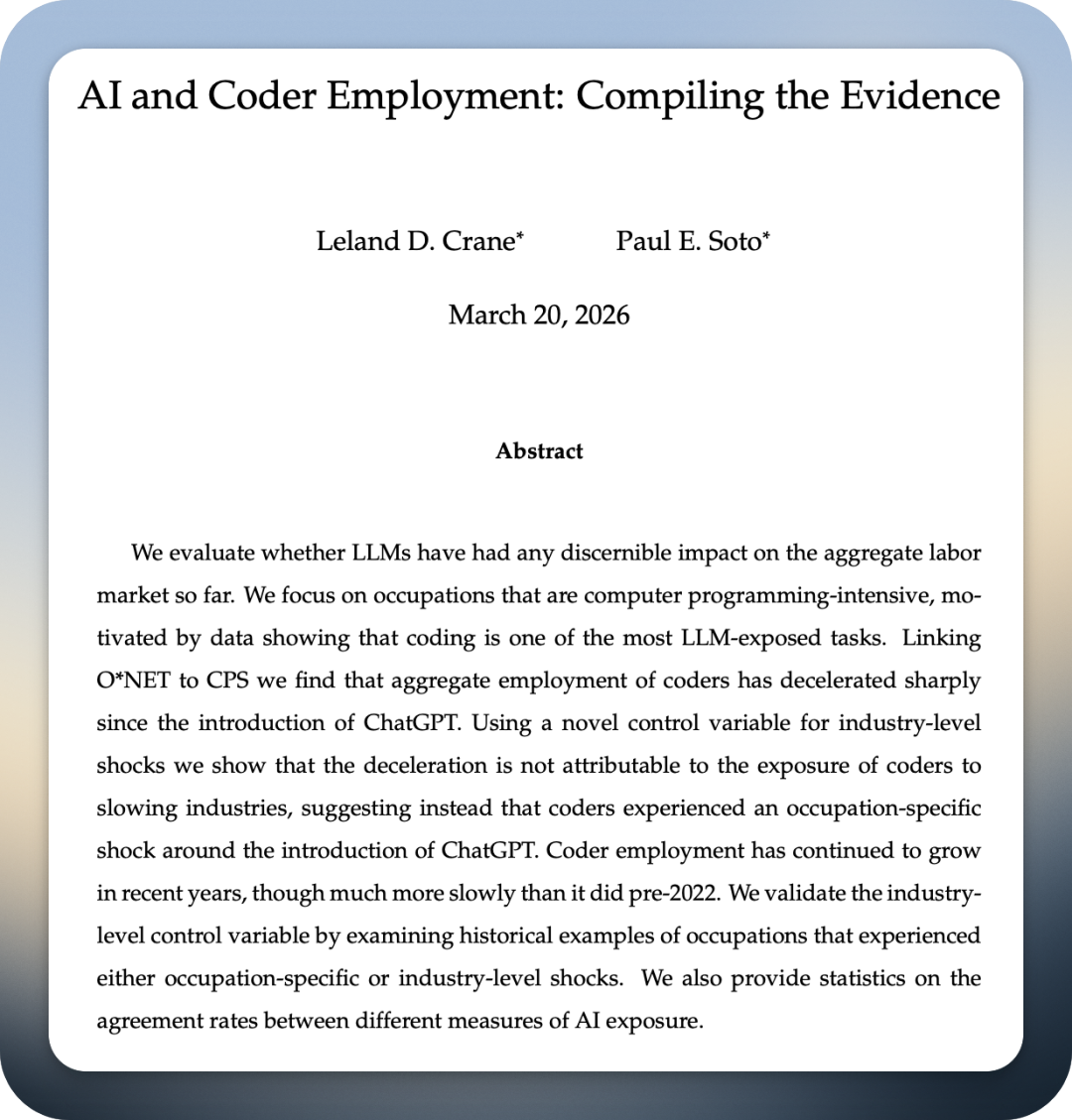 美联储研究：自 ChatGPT 上线以来，美国编程岗位三年少了 50 万
