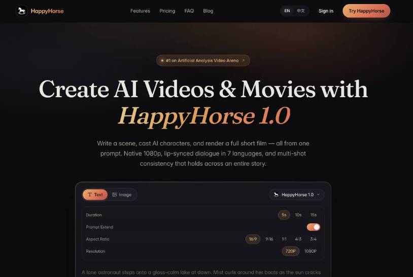 HappyHorse：智能AI视频生成平台，将文字脚本或参考图像迅速转化为高质量的AI视频