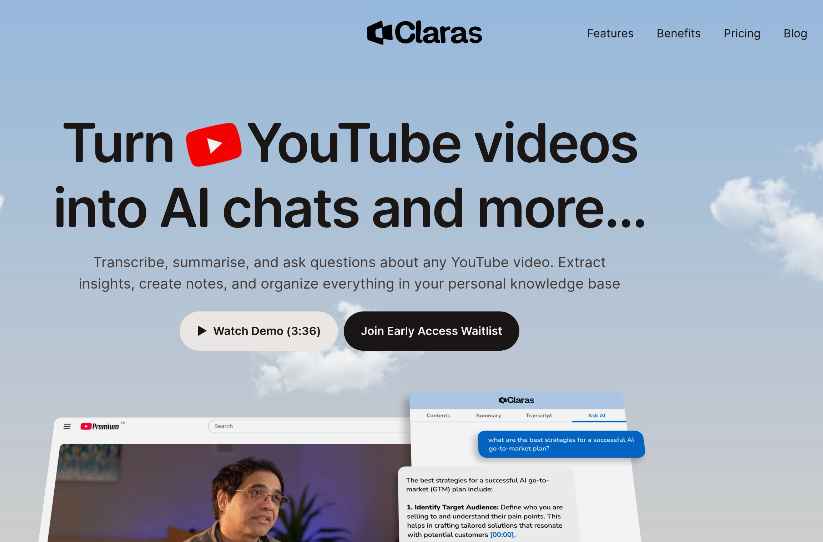 Claras: a YouTube video transfer and AI chat tool providing AI abstract, question and answer and notes