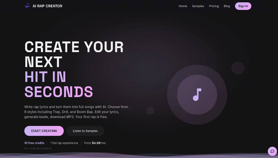 AI Rap Creator: A website that uses AI to quickly create rap songs to quickly generate personalized rap music