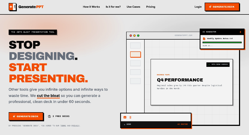GeneratePPT: AI Slide Generator, quick generation of professional slides, text, URL, PDF, etc