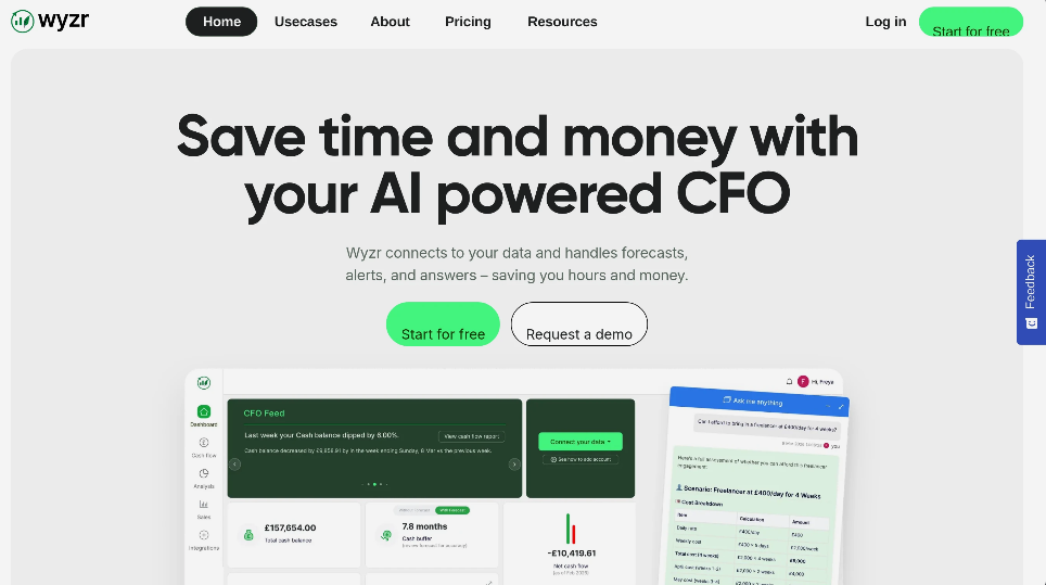 Wyzr: AI smart finance tool, automated financial forecasting, risk alerts and data analysis