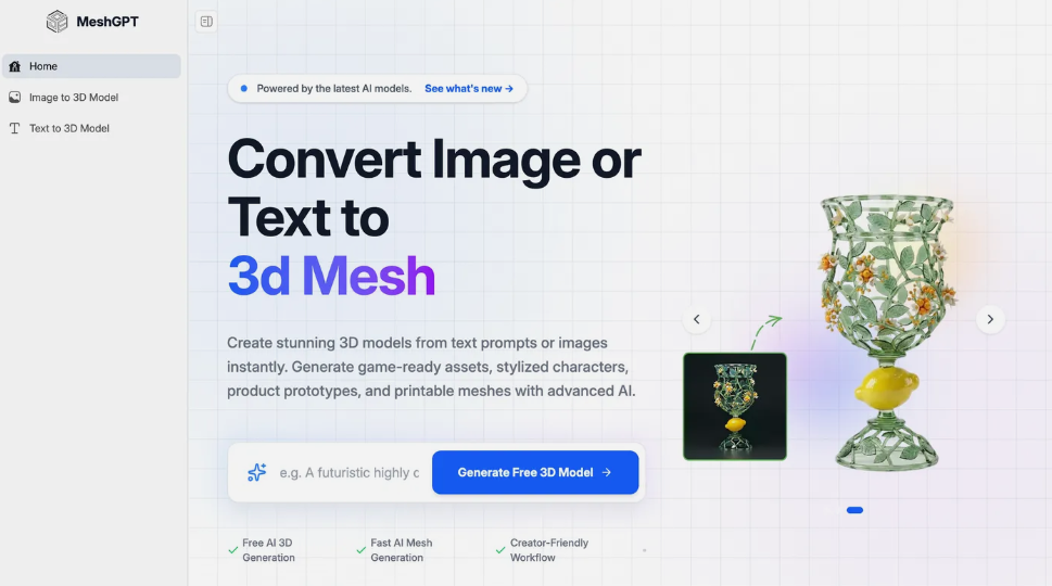 MeshGPT: 3D model generation tool to create high-quality 3D models instantaneously by text or image