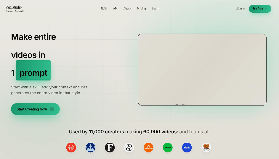 baz.studio: AI video generator, one tip to generate full video