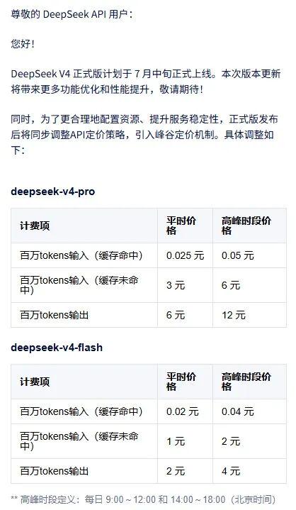 DeepSeek V4 正式版上线，工作时段涨价一倍