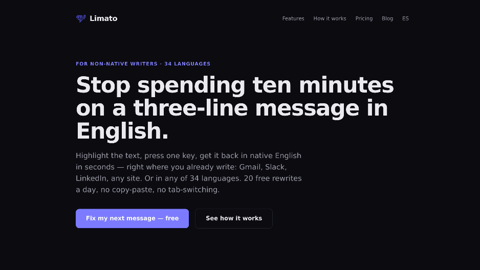 10aa8d57j00t9byw0036d000q200eop Limato: an extension of Chrome to provide an AI rewrite service in 34 languages for non-native authors