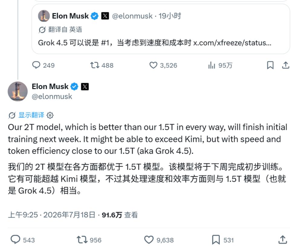 48ef4286j00tienkn0027d000qy00mvp 马斯克:Grok 4.6 训练进入最后阶段,2 万亿参数模型下周完成初步训练