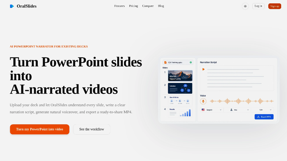 8b83e541j00t9cqm003sd000pz00em OralSlides: PowerPoint presentations are translated into a video with a background, which automatically generates clear by-products and natural voice