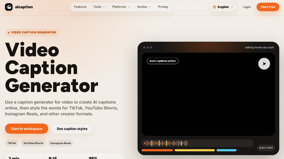 c8b40179j00t9cfy005jd000q00eyp aicaption: AI auto-generated video subtitles from voice, supporting platforms like TikTok, YouTube Shorts, Instagram Reels