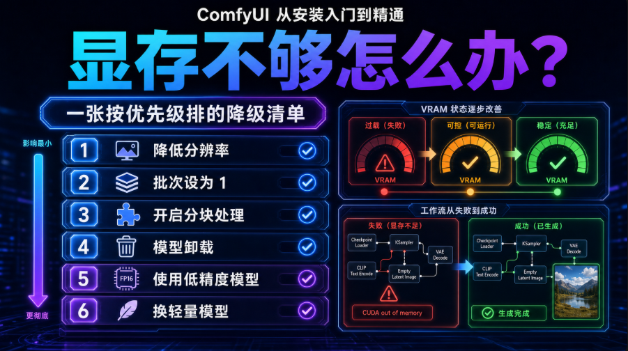 07844267j00tjlet000lxd000p100e0p ComfyUI 从安装入门到精通,显存不够怎么办? 一张按优先级排的降级清单