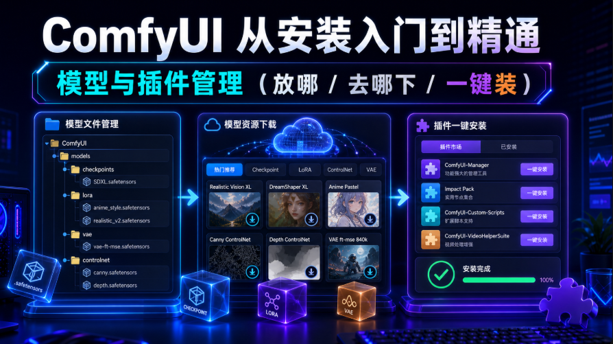 12ab0366j00tjjsrh00lzd000ou00dxp ComfyUI 从安装入门到精通,模型与插件管理(放哪/去哪下/一键装)