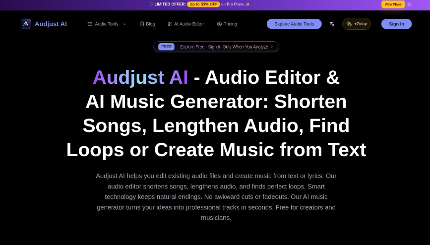 Audjust AI：AI音频编辑与音乐生成，一款面向创作者和音乐人的音频编辑与AI音乐生成工具