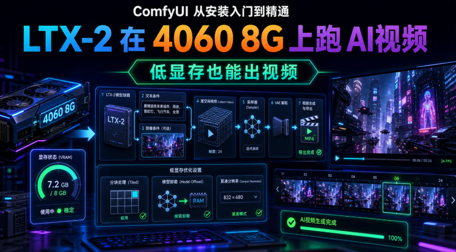 3be49769j00tjlazi00nvd000p000dup ComfyUI 从安装入门到精通,LTX-2 在 4060 8G 上跑 AI视频(低显存也能出视频)