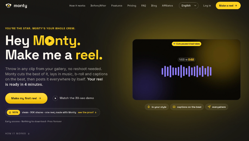 Monty: AI Video Editor, auto-authoring scripts, clips, add synchronized subtitles and music