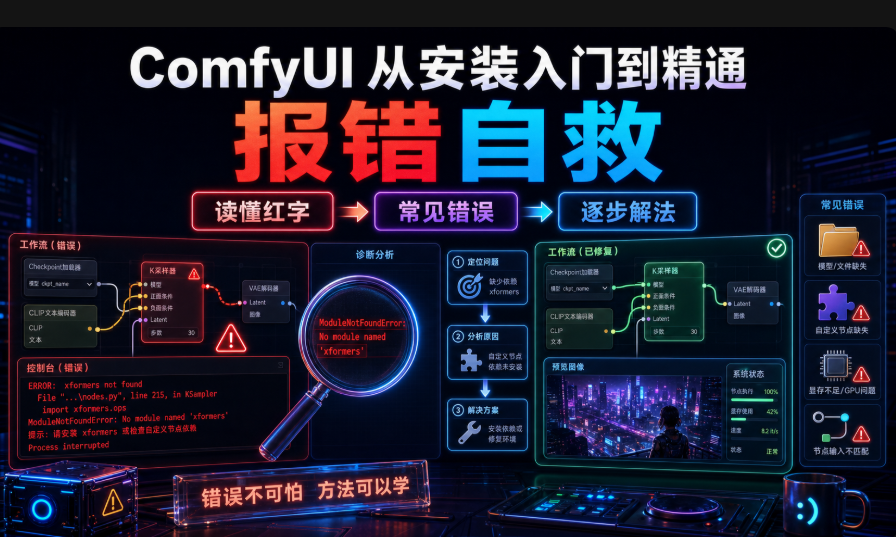 ComfyUI 从安装入门到精通，报错自救（读懂红字 + 常见错误逐步解法）